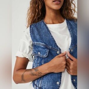 WE THE FREE FLORENCE RANCH VEST Sherpa FREE PEOPLE Blue Size Medium